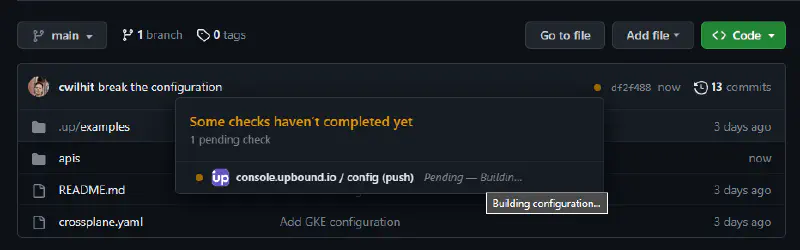 example of an in-progress configuration build on GitHub