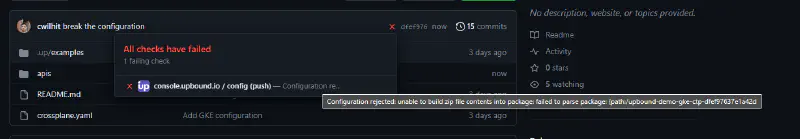 example of a failed configuration build on GitHub
