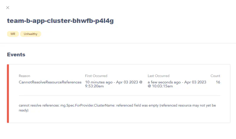 Use control plane explorer view to view events for an MR