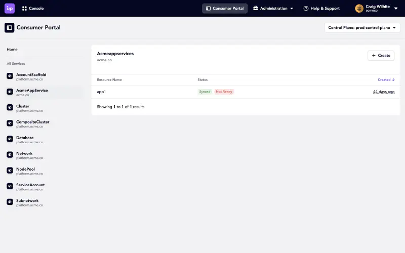 Upbound Consumer portal list view