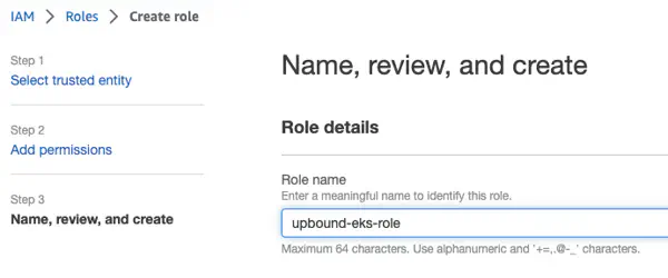 Naming the role upbound-eks-role
