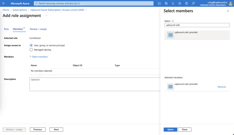 Azure grant permissions to service principal