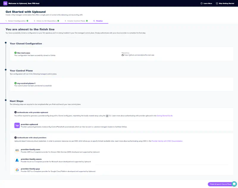 Upbound Get Started Experience final step