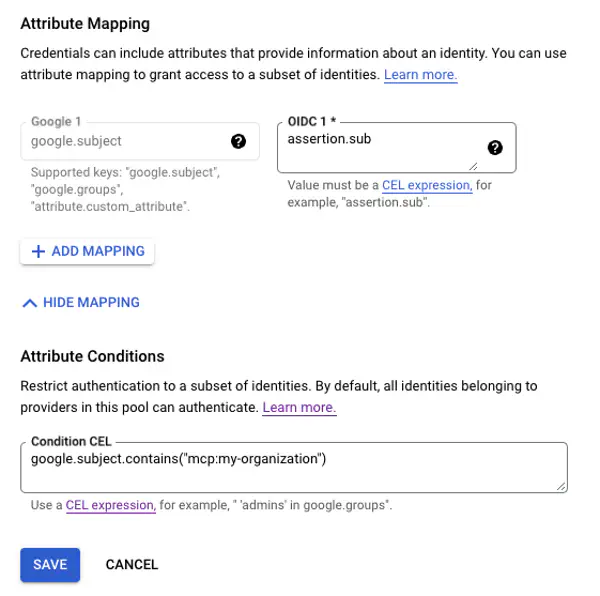 GCP configure provider attributes configuration