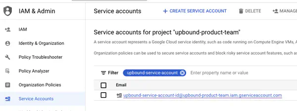list of GCP service accounts